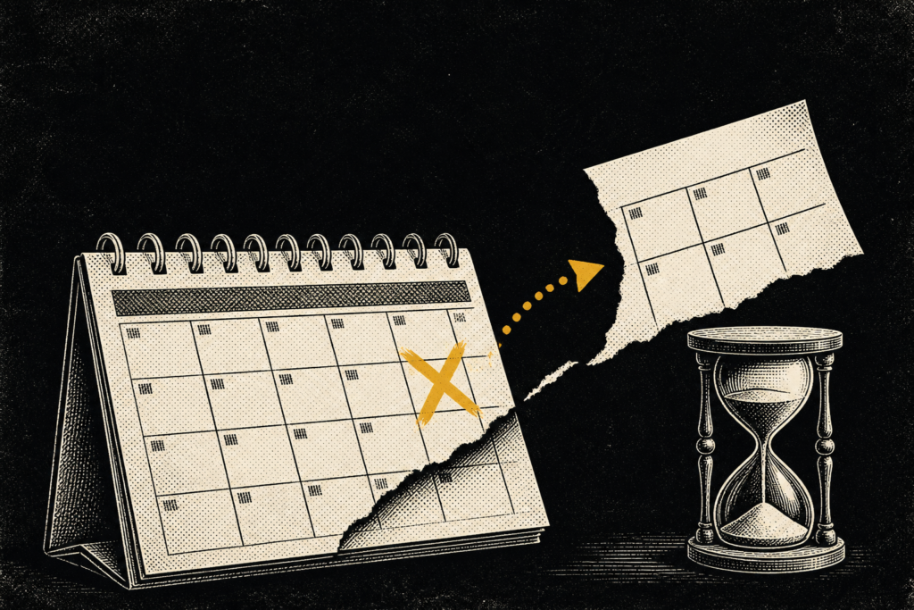 Ilustración editorial: calendario con una fecha límite marcada